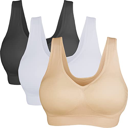 AKAMC Women's Removable Padded Sports Bras Medium Support Workout Yoga Bra 3 Pack,X-Large