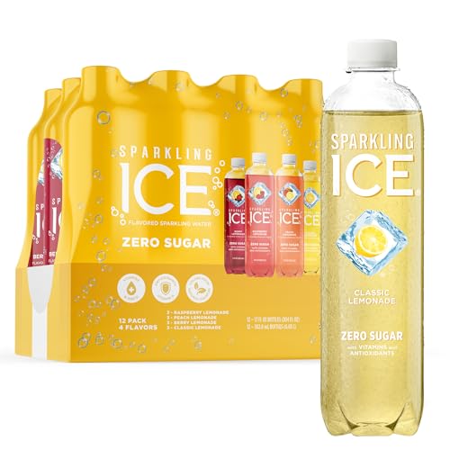 Sparkling Ice Lemonade Variety Pack, Flavored Sparkling Water, Zero Sugar, with Vitamins and Antioxidants, 17 fl oz, 12 count (Berry Lemonade, Raspberry Lemonade, Peach Lemonade, Classic Lemonade)