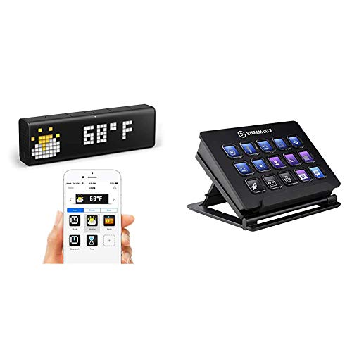 LaMetric Time Wi-Fi Clock for Smart Home Bundle with Elgato Stream Deck - Live Content Creation Controller with 15 Customizable LCD Keys, Adjustable Stand, for Windows 10 and macOS 10.11 or Later