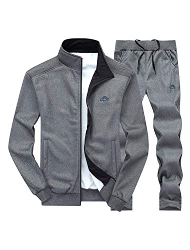 PASOK Men's Casual Tracksuit Long Sleeve Full Zip Running Jogging Sweatsuit Athletic Sports Set Dark Gray L