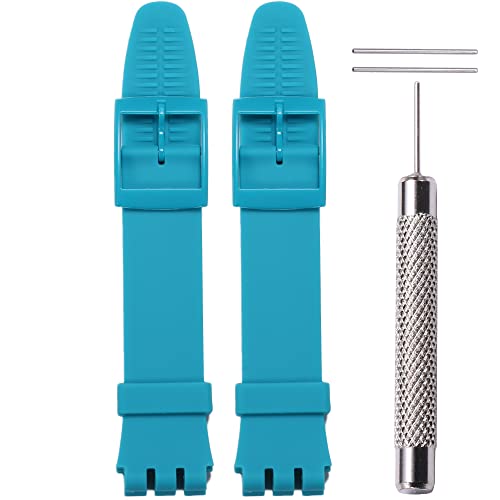 WRISTARMOR 17mm Silicone Strap Replacement for Swatch GS124 GW164 GB274 Lady Sweatproof Rubber Pin Buckle Replacement Band with Tool(2Pcs Turquoise blue)