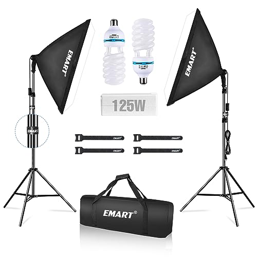 EMART Softbox Lighting Kit,20'x28' Soft Box Lights Photography Accessories with 2X 125W E27 5500K Bulbs, Professional Camera Photography Lighting Kit for Studio Video Recording, Filming, Podcast