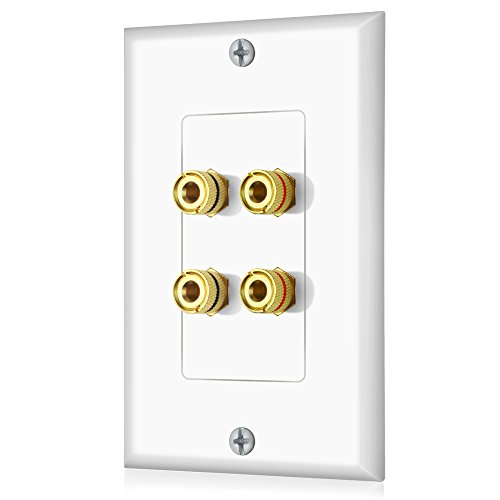 ICESPRING Banana Binding Post Two-Piece Coupler Inset Wall Plate for 2 Speakers Standard Single Gang WHITE