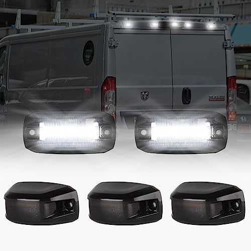 Rear LED Roof Top Clearance Lights LED Roof Cab Marker Lights Compatible With 2014-2020 Dodge Ram Promaster 1500 2500 3500 LED Roof Cab Mounted Running Lamp Reflective Lights Smoked Lens White LED