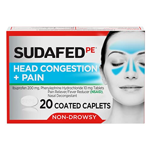 Sudafed PE Head Congestion + Pain Relief Caplets Ibuprofen Phenylephrine HCl, 20 Count
