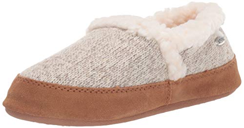 Acorn Moc Slipper – Cozy, Comfortable Moccasins for Women – House Shoes with Memory Foam Cloud Cushioning and Indoor / Outdoor Sole, Oatmeal Heathered, 8-9