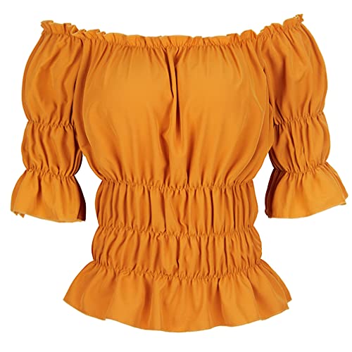 Pirate Shirt Women Renaissance Blouse Short Sleeve Pirate Costume Women Blouse Peasant Top Cropped Ginger M