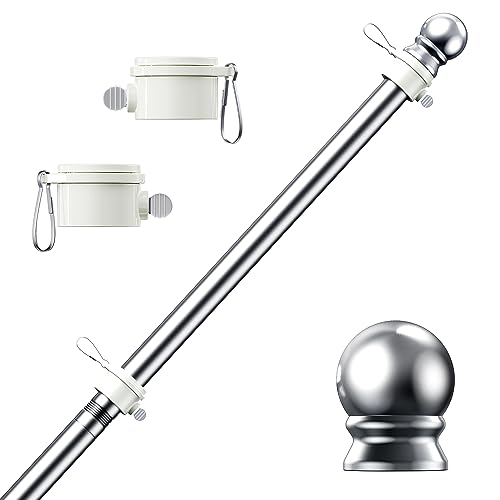 PHITRIC 6 FT Flag Pole for Kit, Tangle Free Spinning Weather Resistant Rustproof Stainless Steel Flagpole Suitable for 3x5 Heavy Garden Flag 1' Dia Flag Pole for House or Outdoor Wall-Mounted