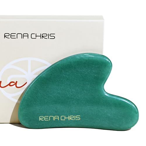 Rena Chris Gua Sha Facial Tools, Natural Jade Stone Guasha, Manual Massage Sticks for Jawline Sculpting and Puffiness Reducing, Scraping Massage Tool, Skin-Care Gift (Green)