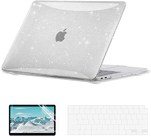 EooCoo Glitter Hard Case Compatible with MacBook Air 13 inch Case 2022 2021-2018 M1 A2337 A2179 A1932 with Retina Display, Plastic Hard Shell + TPU Keyboard Cover + Screen Protector, Sparkly Clear