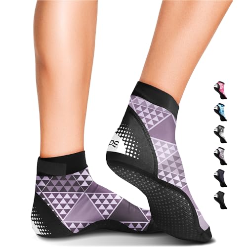 BPS 'Second Skin' Aqua Socks with Grip - Quick-Dry and Anti-Slip Socks - Protection from Rocks, and Hot Sand - For Water Sports and Activities - Low Cut Socks (Grey Polygon Pattern, M)