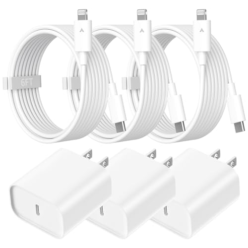 USB C Charger for iPhone 14 13 12 11 Charger, 3Pack 20W USB C Fast Charger Plug Power Adapter with 6FT Type C to Lightning Cable