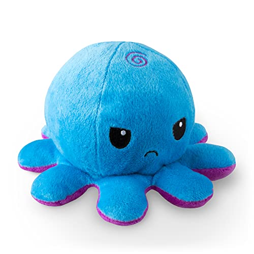 TeeTurtle - The Original Reversible Octopus Plushie - Purple + Blue - Cute Sensory Fidget Stuffed Animals That Show Your Mood, Angry Blue + Happy Purple, 4x4x3
