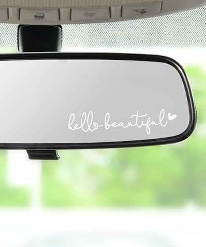 RACOONA Mirror Decals,Rearview Mirror Decal,Hello Beautiful Mirror Decal,Car Accessories Mirror Stickers Car Window Decal,Rearview Mirror Sticker,Self Affirmations Decal,Car Decoration (White)