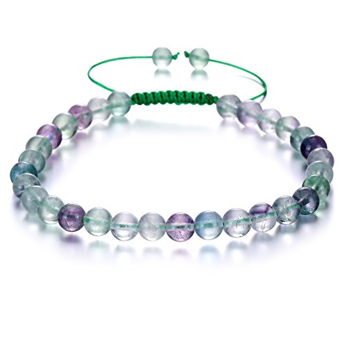 BRCbeads Gemstone Bracelets Flourite Natural Gemstones Birthstone Healing Power Crystal Beads Handmade 6mm Stretch Macrame Adjustable Loose Beads With Gift Box Unisex