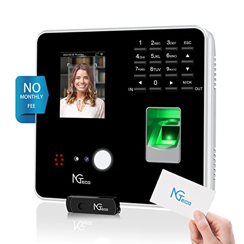 NGTeco Time Clocks for Employees Small Business with Face, Finger Scan, RFID and PIN Punching in One, Office Time Card Machine Automatic Punch with APP for iOS Android (0 Monthly Fee)