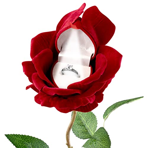 Noble Rose Ring Box with Light - Flower LED Engagement Ring Box for Proposal Ring or Special Occasions