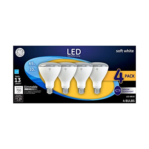GE Lighting LED Indoor Floodlight Bulbs, 10 Watt (65 Watt Equivalent) Soft White, BR30 Bulb Type, Medium Base, Dimmable (4 Pack)