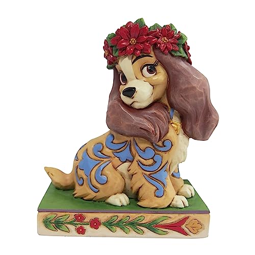 Enesco Jim Shore Disney Traditions Lady and The Tramp Christmas Holly Crown Figurine, 4.25 Inch, Multicolor