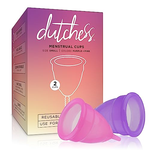 Dutchess Menstrual Cup - Reusable, Soft, Medical-Grade Silicone Period Cups - Easy to Clean Tampon and Pad Alternative, Pink & Purple, Small, Pack of 2