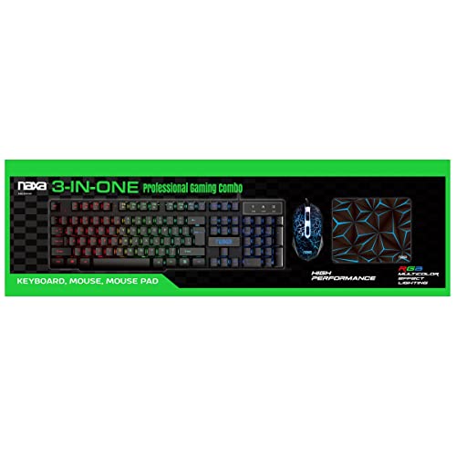 Naxa NG-5002 3-in-1 Professional Gaming Combo with Keyboard, Mouse, and Mousepad