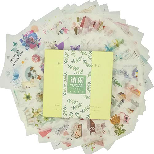 Cute Washi Paper Stationery Sticker Set (50 Pieces/Box) Forest Cartoon Animal Bird Mushroom Cactus Magic Hat Amusement Park Decoration Label for Scrapbooking Diary Book Planner Album (Forest Notes)