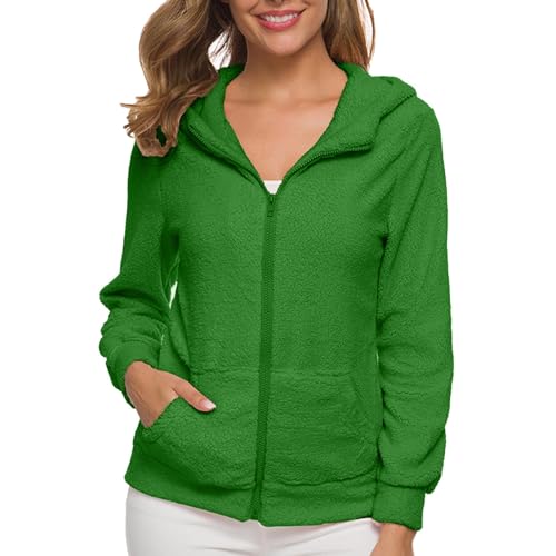 AwarFy Women's Winter Solid Color Pocket Zipper Plush Fleece Hooded Long Sleeve Warm Fashion Sweatshirt Oversized (GN1-1, XXXL)