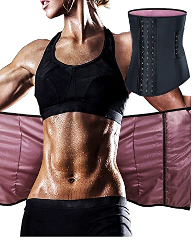 Synalrein Waist Trainer for Women Sauna Waist Trimmer Corset Cincher Under Bust Sweat Body Shaper Long Torso Adjustable Size Black/Purple