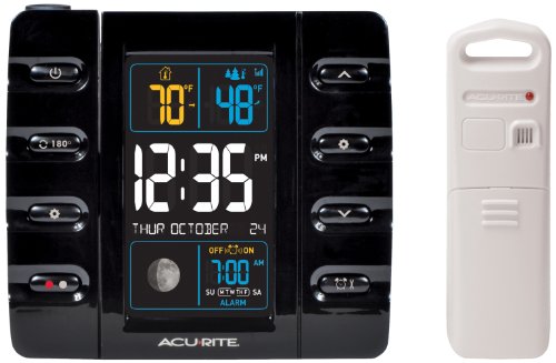 AcuRite 13020 Intelli-Time Projection Alarm Clock with Temperature and USB Charging , Black
