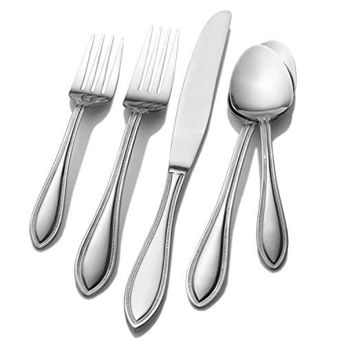 Pfaltzgraff American Bead 53-Piece Stainless Steel Flatware Set with Serving Utensil Set and Steak Knives, Service for 8,Silver