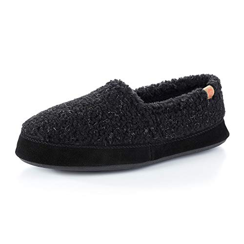 Acorn Men's Slippers with Memory Foam Insole Suede Sidewall and Rubber Outsole Moccasin, Black Berber, 12-13 Wide
