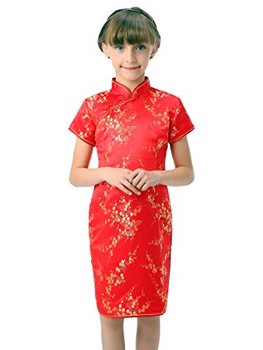 Bitablue Girl's Red Chinese Dress with Golden Wintersweet Blossom (12)