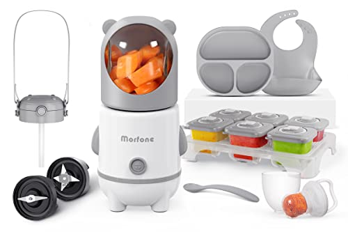 Baby Food Maker, Morfone 17 in 1 Set Baby Food Blender, Baby Food Processor for Fruit Meat with Baby Food Containers Pacifier Baby Essentials Gift (Grey)