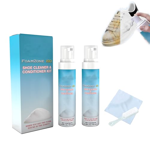 ETUIH Shoe cleaner foam，fz150 shoe cleaner，Sneaker Shoe Clean Foam Cream Bubble，Shoe Cleaner & Conditioner Kit，Shoe Stain Remover with Hair Brush & Towel (2PCS)