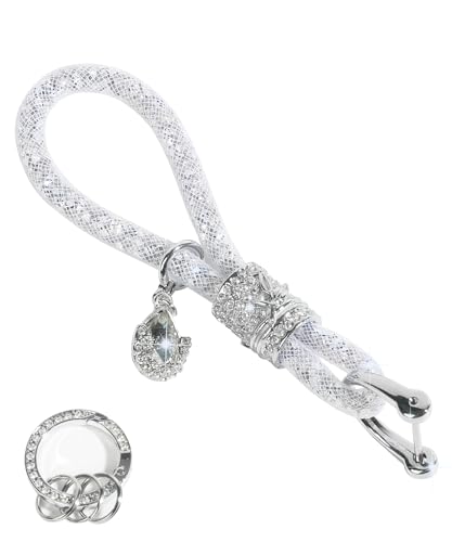 RACOONA Car Key Chain,Car Keys Keychain,Bling Car Accessories for Women,Crystal Keychain Car Key Chains Glitter Key Ring,Car Key Ring for All Car Keys,Family Keys,Company Keys,and Bus Cards (Silver)