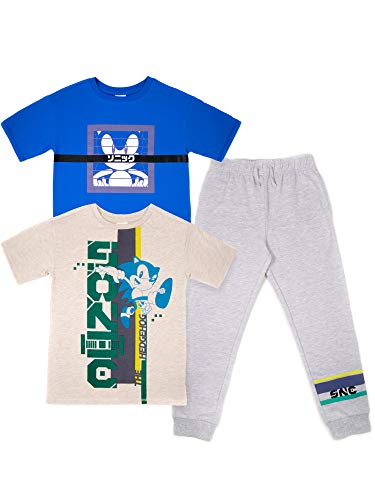 SEGA Sonic The Hedgehog Big Boys 3 Piece T-Shirt Jogger Pant Set Gray/Blue/White 14-16