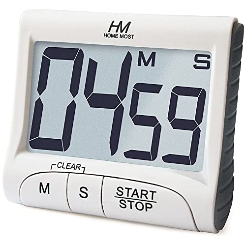 HOME MOST 3' Large Display Kitchen Timer - Digital Timer Magnetic Back Loud Alarm On A Rope- White Cooking Timers For Kitchen Teachers Students Games Kids Meetings - Sports Timer For Workouts Exercise