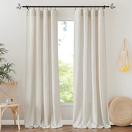 RYB HOME Flax Linen Blend Curtains 84 Inches Long - Semi Sheer Breathable Woven Light Filtering for Living Room, Bedroom, Office, Nursery, W 52' x L 84', 2 Panels,