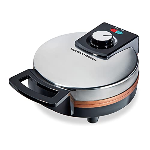 Hamilton Beach Belgian Waffle Maker with PFAS-Free Non-Stick Ceramic-Coated Plates, Browning Control, Indicator Lights, Stainless Steel (26081)