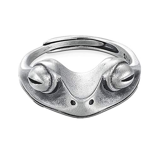 LOVECOM Real 925 Sterling Silver Frog Open Rings for Women Men Couples Vintage Cute Animal Finger Ring Silver Fashion Party Jewelry Gifts