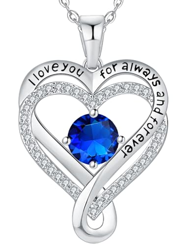 Gifts for Wife Silver Necklace for Women Anniversary Heart Birthstone Gifts for Her Birthday Gifts for Girlfriend I Love You Jewelry for Mom Grandma Daughter Mom Sister Mother’s Day Valentine‘s Day Christmas New Year (Silver-Sept-Sapphire)