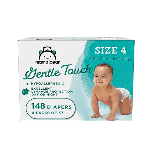 Amazon Brand - Mama Bear Gentle Touch Diapers, Hypoallergenic, Size 4, White, 148 Count, 4 Packs of 37
