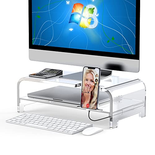 Beimu Acrylic Laptop Stand Acrylic Monitor Stand Riser Acrylic Computer Stand Laptop Riser with Storage Acrylic Desk Organizer Accessories Laptop Stand Clear Monitor Stand Desktop Notebook Stand