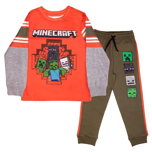 Minecraft Video Game 2-Piece Set, Boys Long Sleeve Active Mesh T-Shirt & Pants 2-Pack Bundle Set (Size 4, Orange)