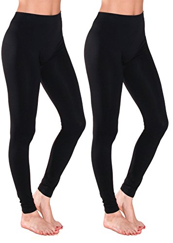 Sofra Women's Full Ankle Length Seamless Leggings (Fleece Lining Inside, Black 2 Pack)