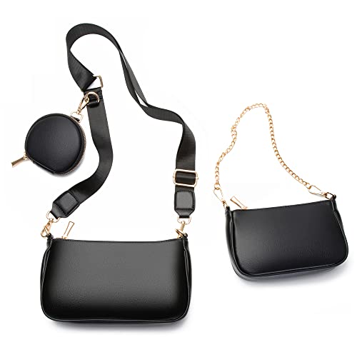 Choogee Quilted Small Crossbody Bag for Women With Coin Purse Pouch Multi Thick Strap Side Shoulder Handbag 3 in 1 Bags