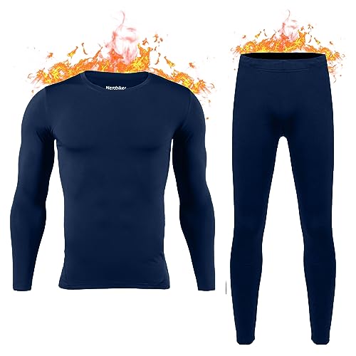 HEROBIKER Long Johns Thermal Underwear for Men Skiing Winter Warm Hunting Gear Fleece Lined Base Layer Set Top Bottom Blue Large