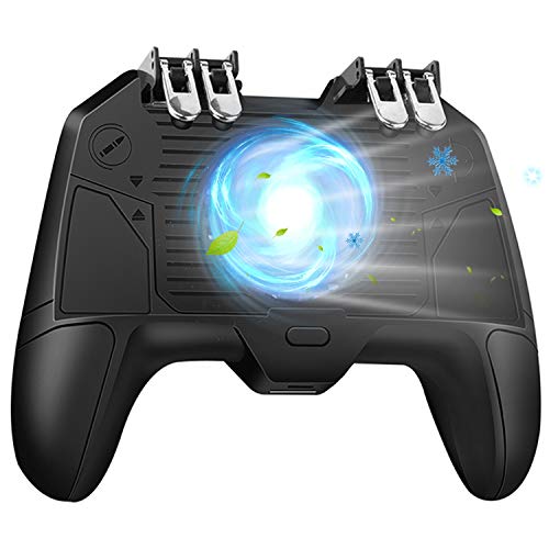 Mobile Game Controller[The Latest Version] 4 Trigger with 4000mAh Power Bank Cooling Fan for PUBG/Call of Duty/Fotnite [6 Finger Operation] L1R1 L2R2 Gamepad Trigger for 4.7-6.5' iOS Android Phone