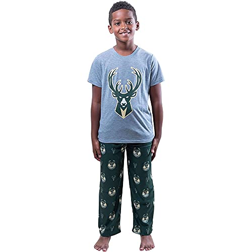 Ultra Game NBA Milwaukee Bucks Youth 2 Piece Pjs Lounge Pants & Tee Set, Team Color, 10/12