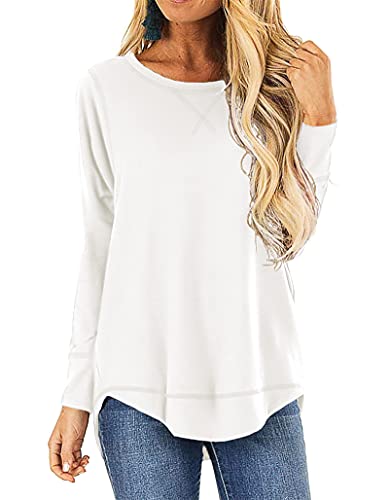 HIYIYEZI Fall Tops for Women Long Sleeve Side Split Casual Loose Tunic Top (Large,White)